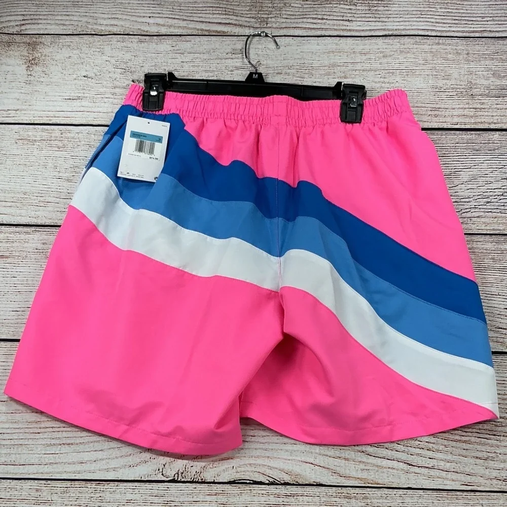 Nike Swim Breaker Brief Lined Trunks Men Medium Pink Blue Striped New With Tags